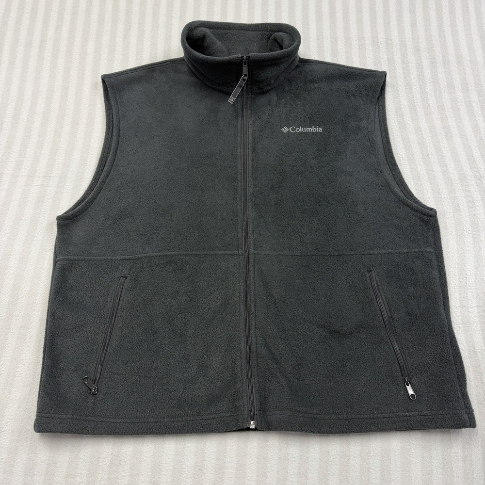 Columbia Mens XL Charcoal Gray Fleece Vest Full Zip Steens Mountain Logo Pocket